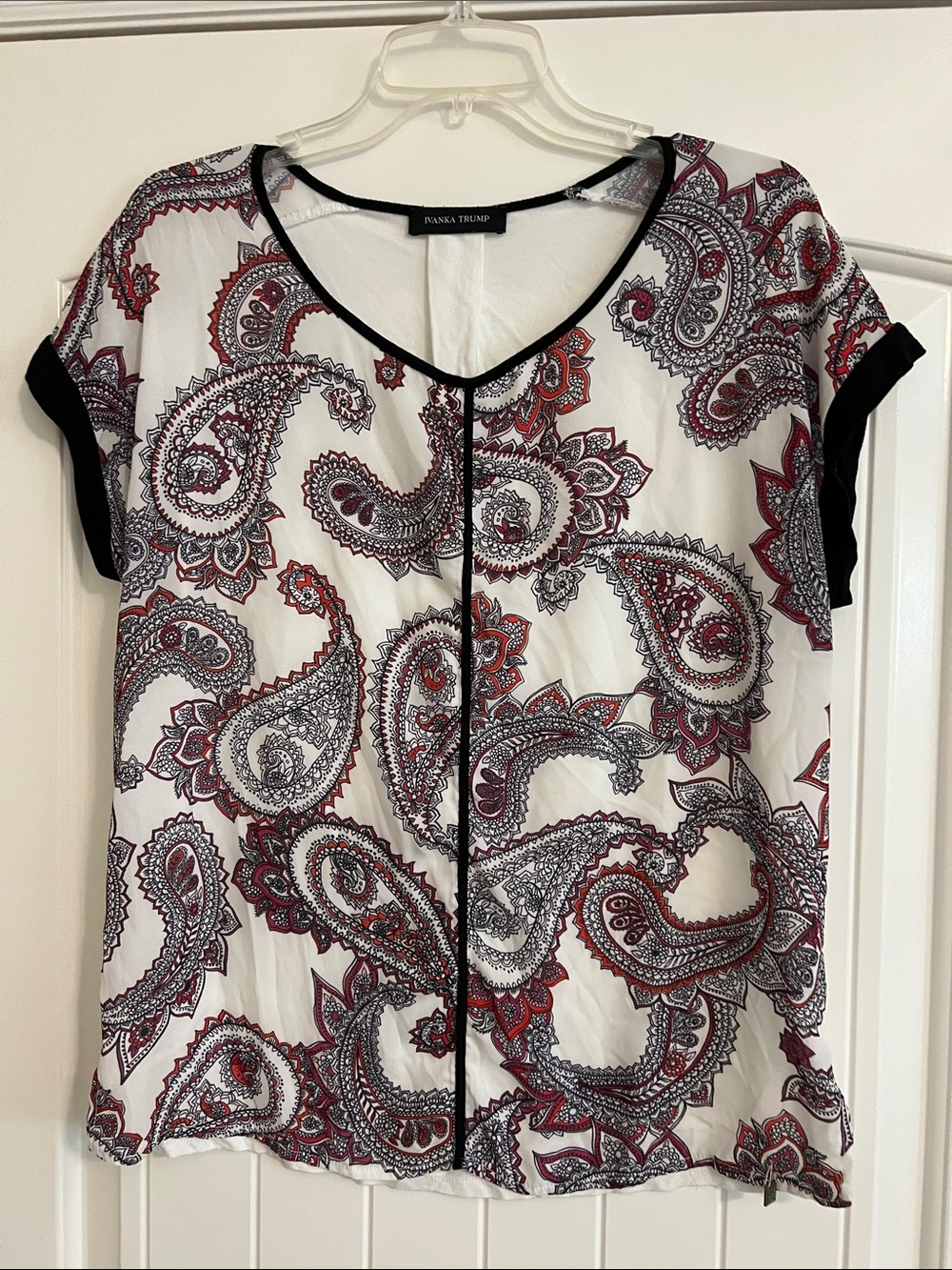 Ivanka Trump White Paisley Blouse with Red and Black Accents
